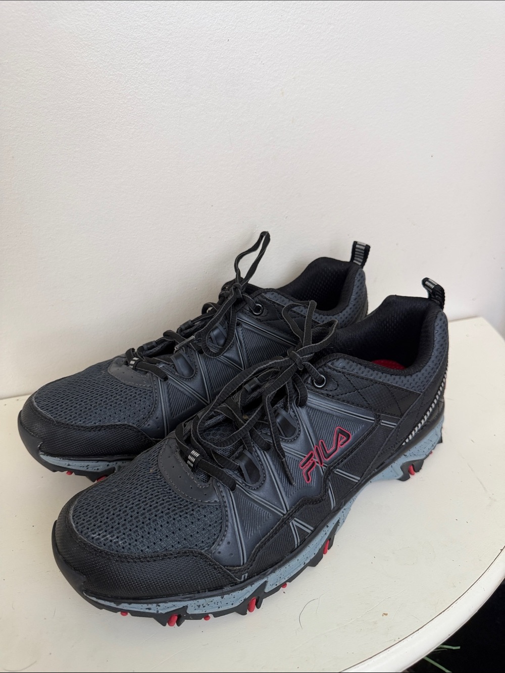 Fila Men's Black Athletic Trail Shoes with Red Accents